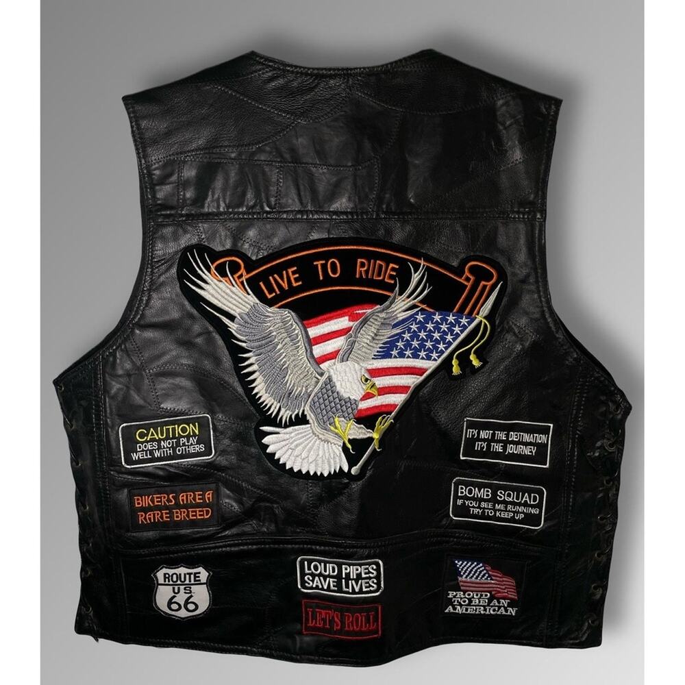 Diamond Plate Buffalo Leather Biker Vest Patches Motorcycle Ride Size 2X